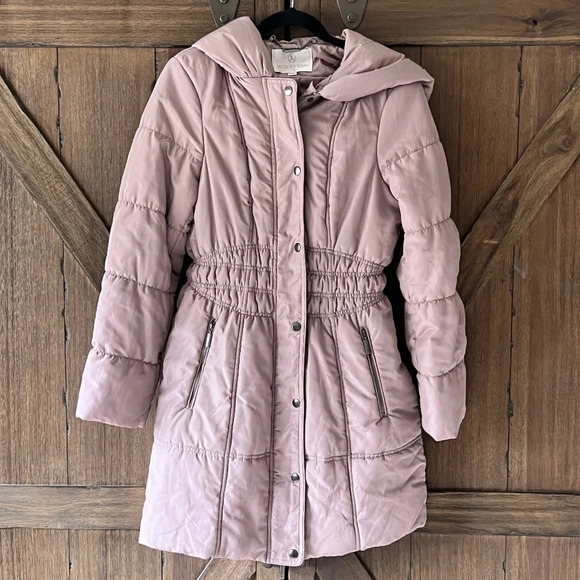 Jacques Vert Winter Hooded Puffer Mid Length Mauve Jacket Size Small - Picture 1 of 7